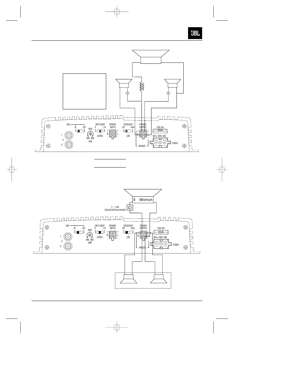 Simultaneous stereo-mono connection diagrams | JBL GTS100 User Manual | Page 19 / 30