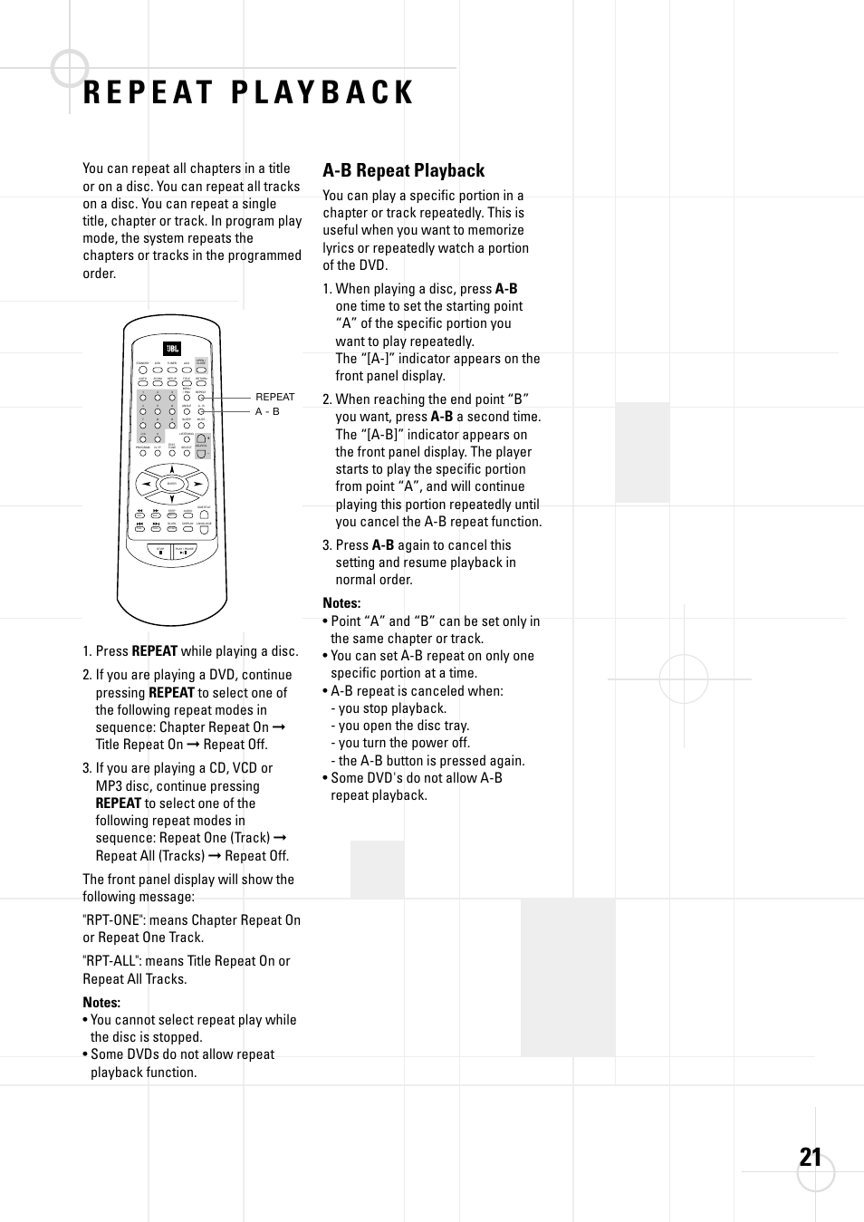 A-b repeat playback | JBL DSC 800 User Manual | Page 23 / 50