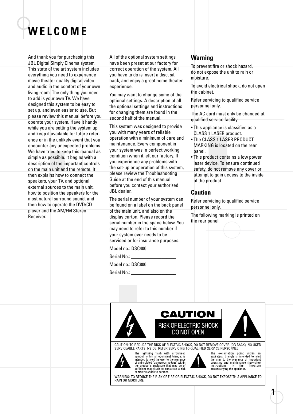 JBL DSC 800 User Manual | Page 3 / 50