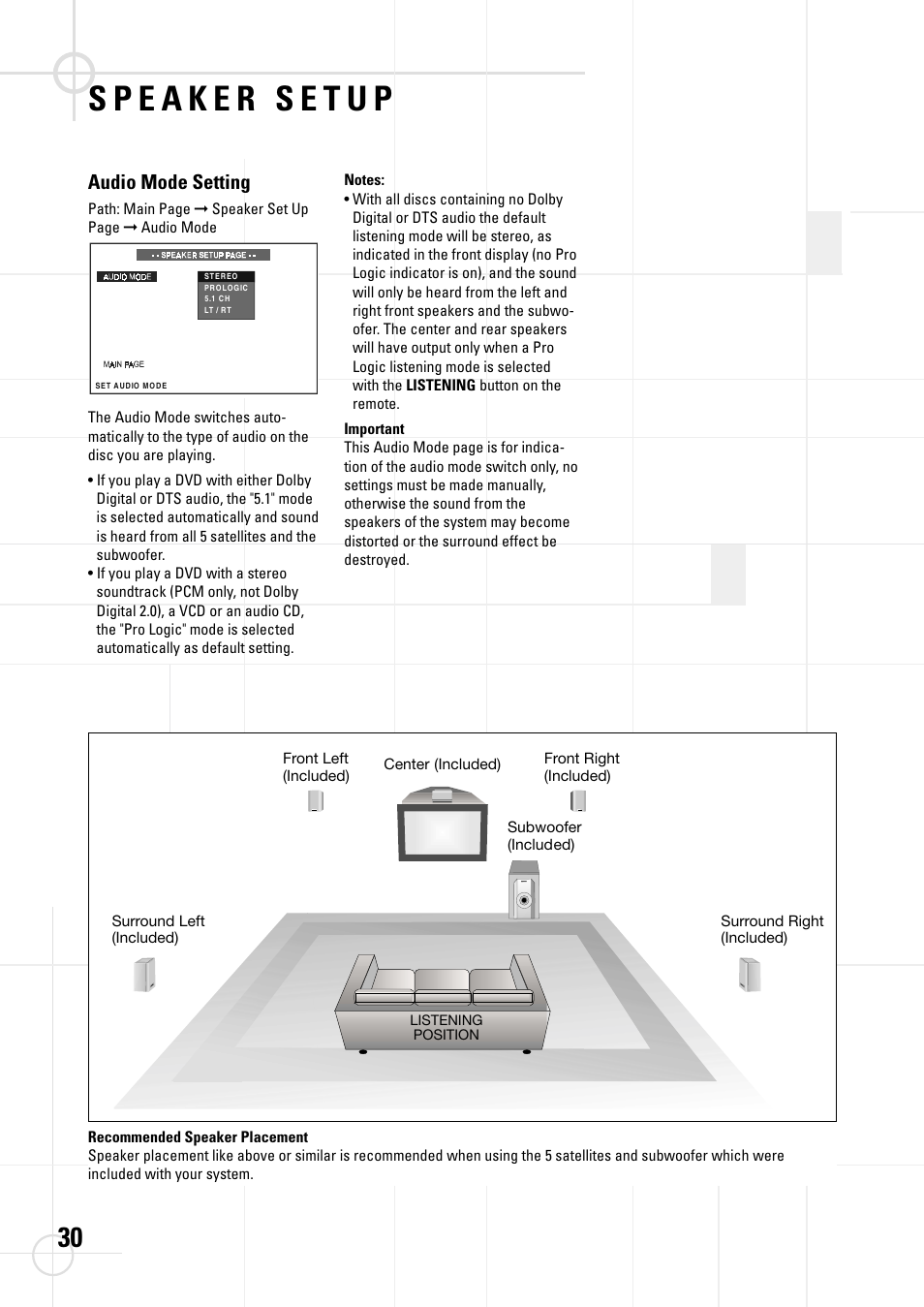 Audio mode setting | JBL DSC 800 User Manual | Page 32 / 50