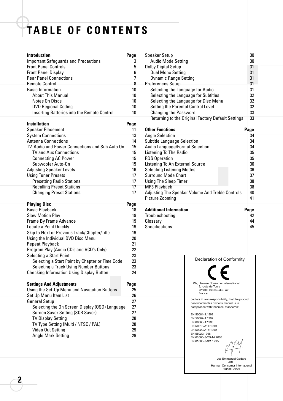 JBL DSC 800 User Manual | Page 4 / 50