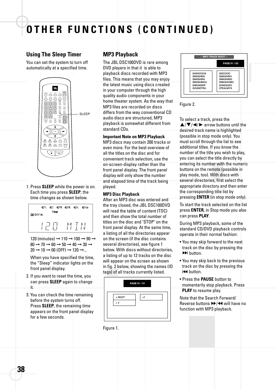 Using the sleep timer, Mp3 playback | JBL DSC 800 User Manual | Page 40 / 50