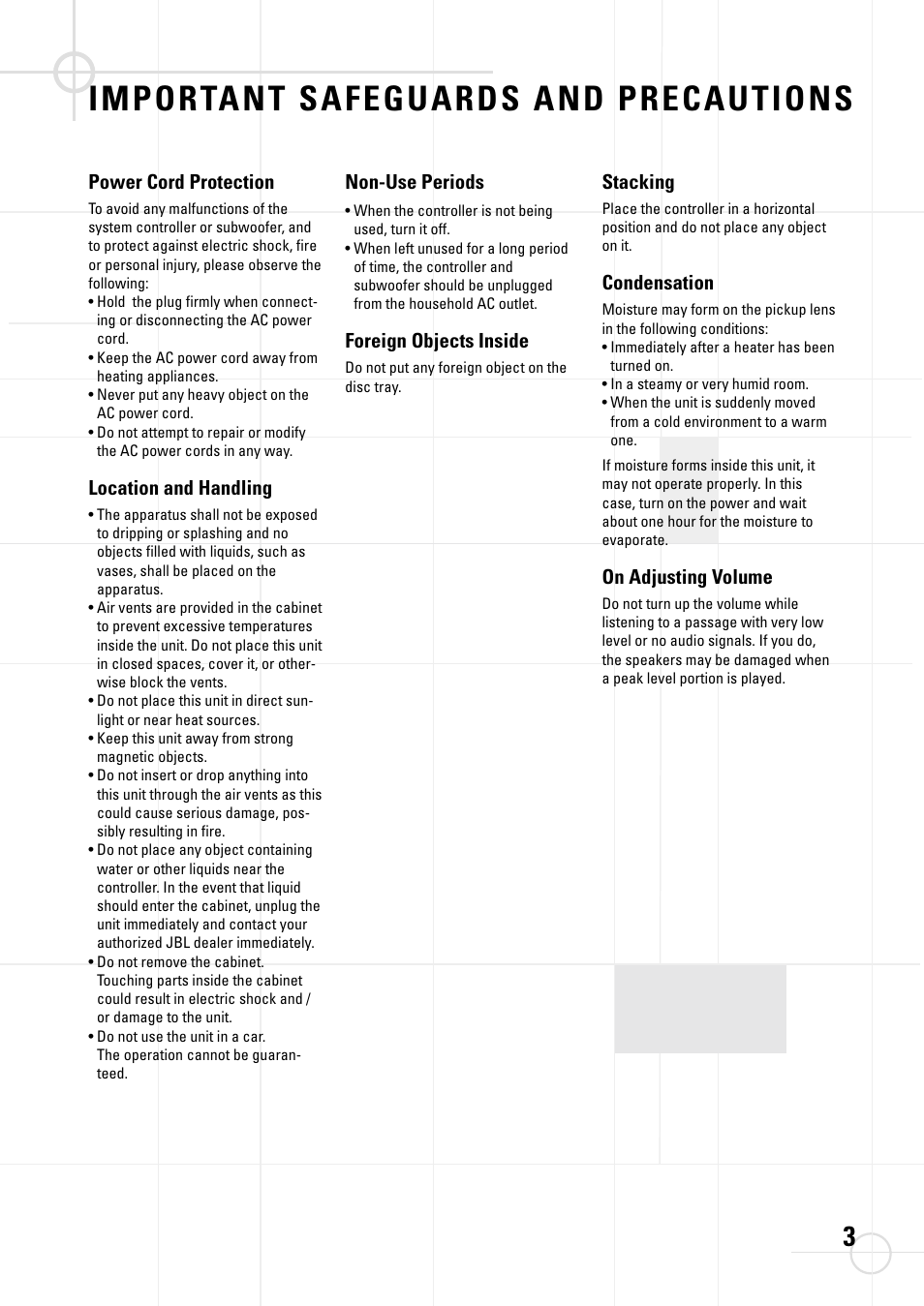 Important safeguards and precautions | JBL DSC 800 User Manual | Page 5 / 50