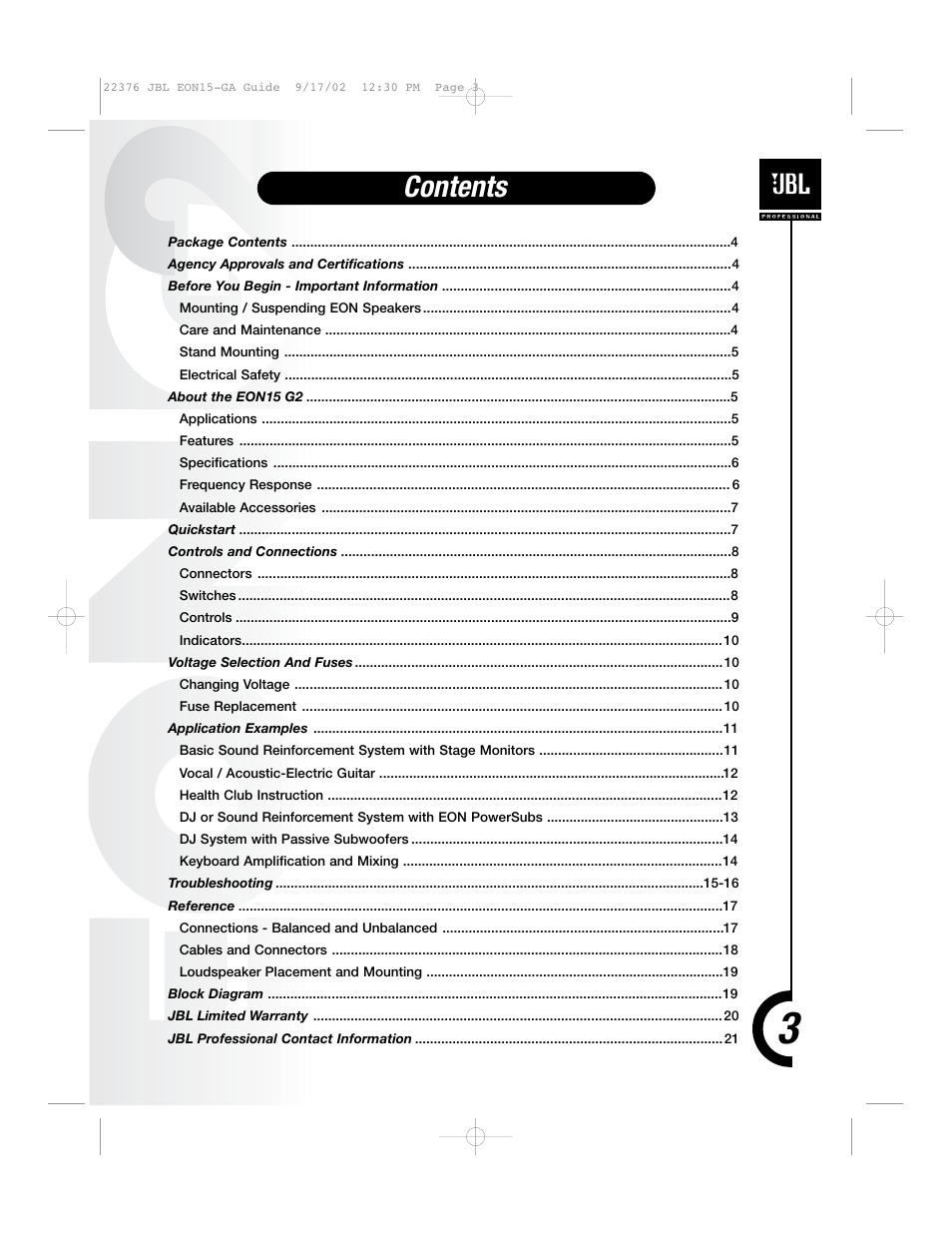 JBL EON15 User Manual | Page 2 / 23