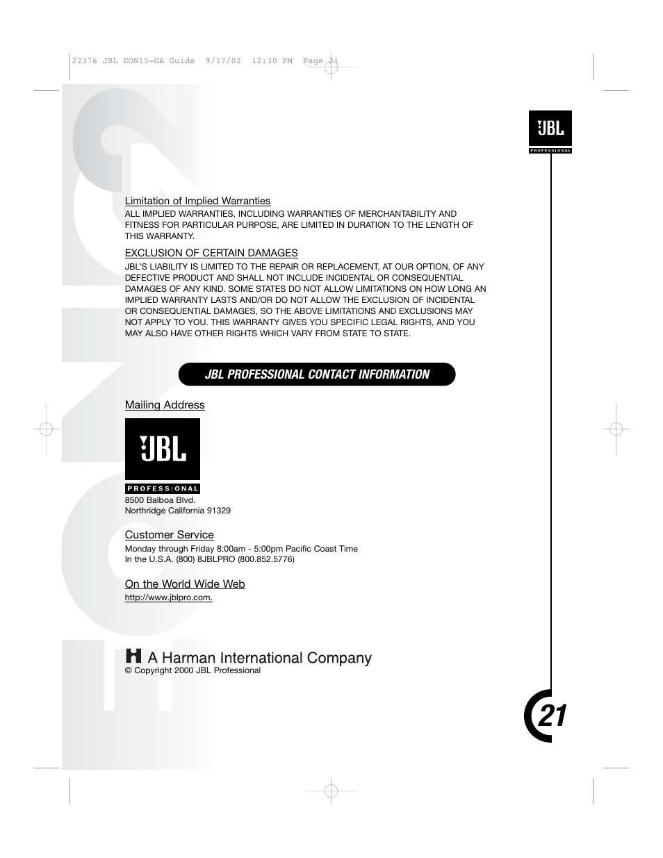 JBL EON15 User Manual | Page 20 / 23