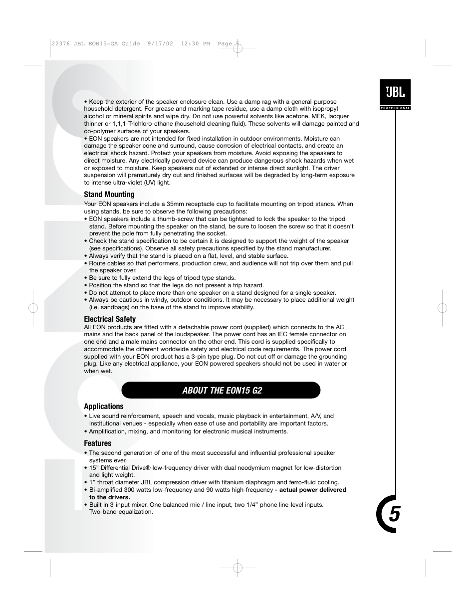 About the eon15 g2 | JBL EON15 User Manual | Page 4 / 23