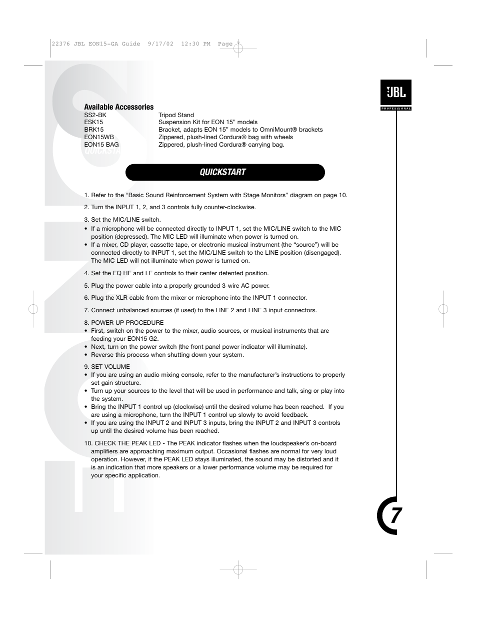 Quickstart | JBL EON15 User Manual | Page 6 / 23