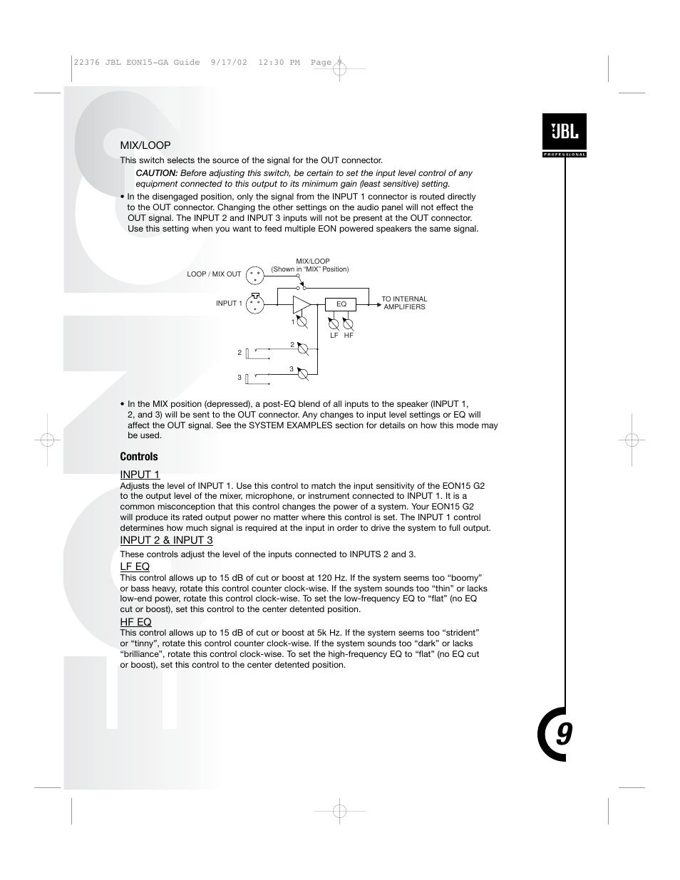 Controls | JBL EON15 User Manual | Page 8 / 23