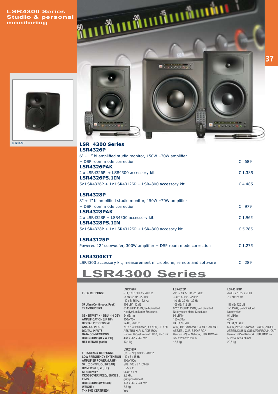 Lsr4300 series, Lsr4326pak, Lsr4328p | Lsr4328pak, Lsr4312sp, Lsr4300kit, Lsr4300 series studio & personal monitoring | JBL C414B-XLII+H85 User Manual | Page 37 / 52