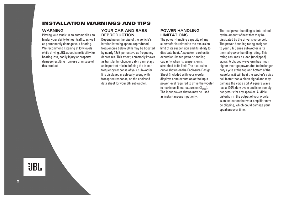 JBL MkII automotive User Manual | Page 2 / 8