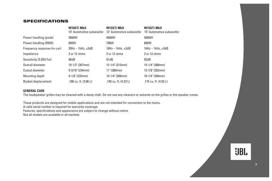 JBL MkII automotive User Manual | Page 7 / 8