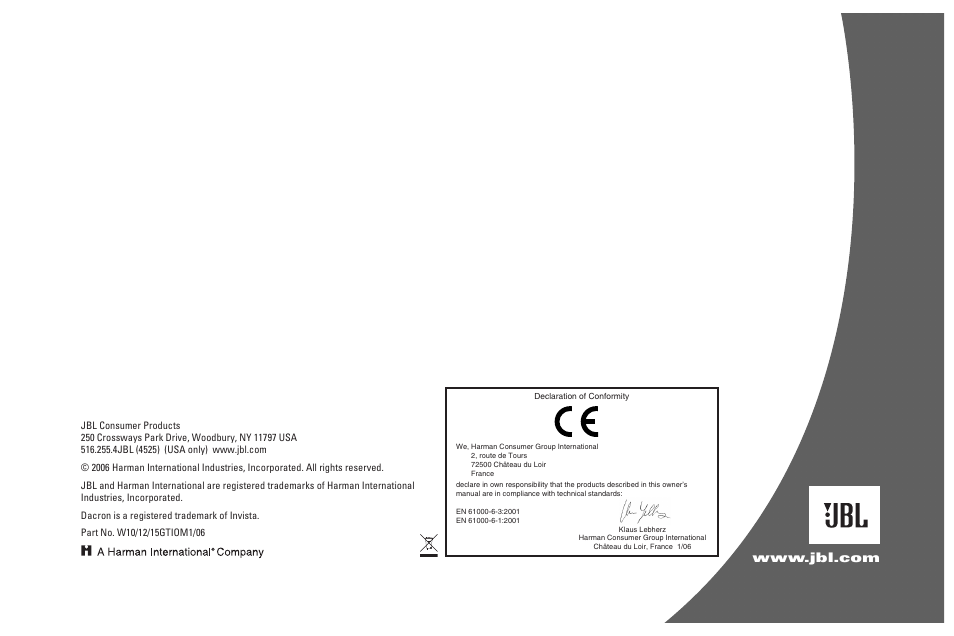 JBL MkII automotive User Manual | Page 8 / 8