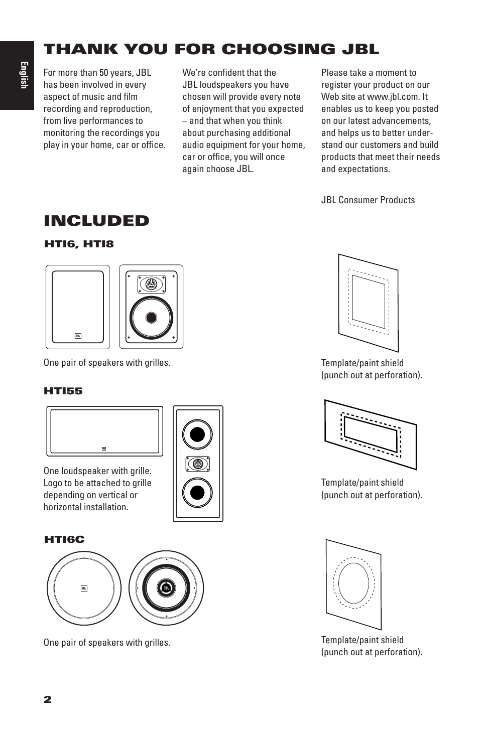 Included | JBL HT18 User Manual | Page 2 / 8