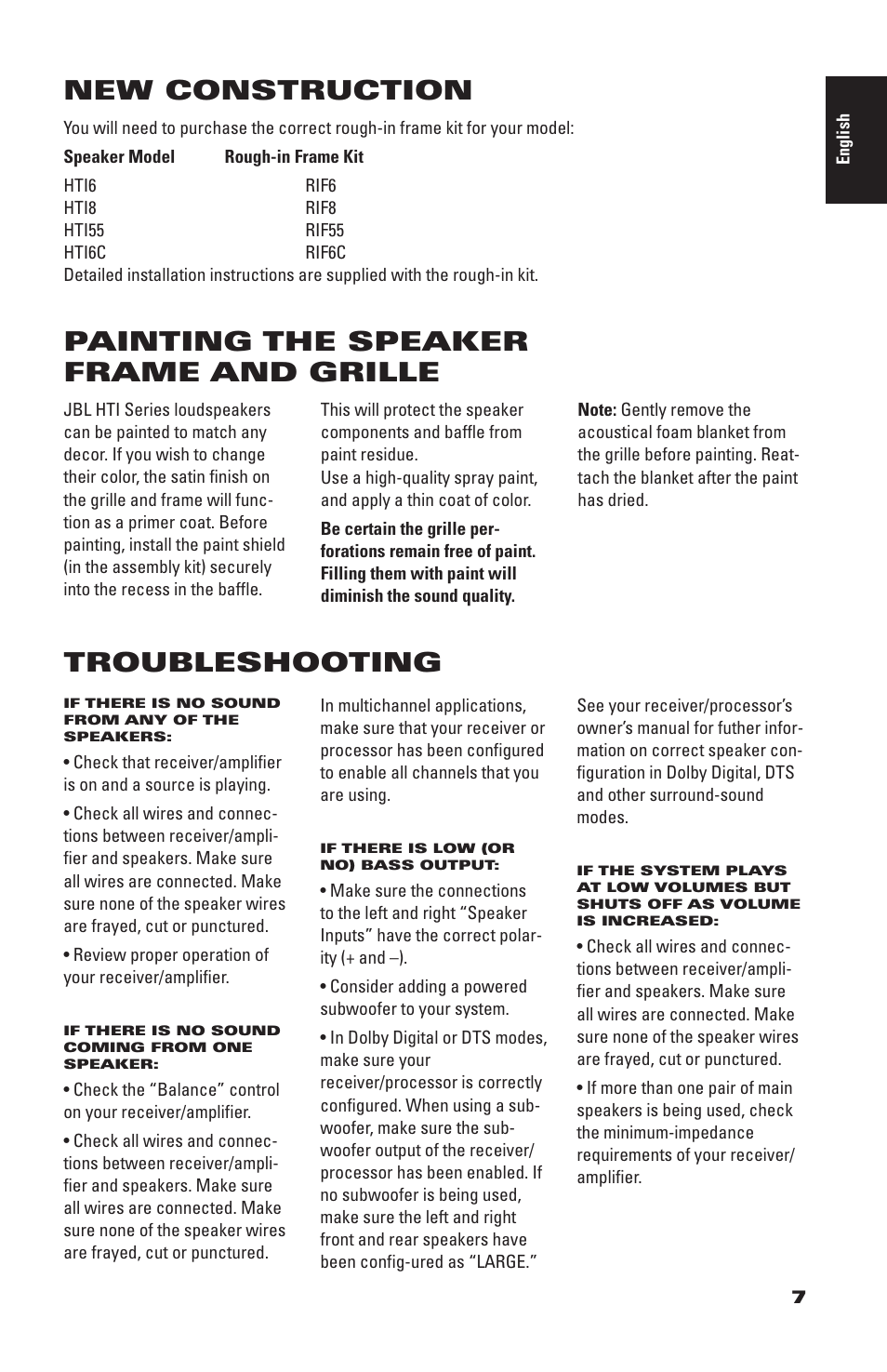 Troubleshooting | JBL HT18 User Manual | Page 7 / 8