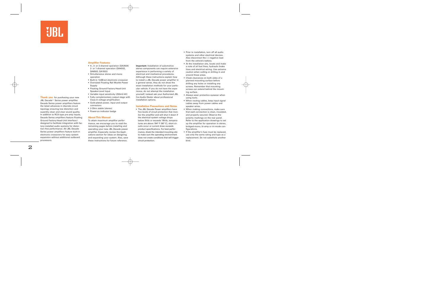 JBL DA4002 User Manual | Page 2 / 8