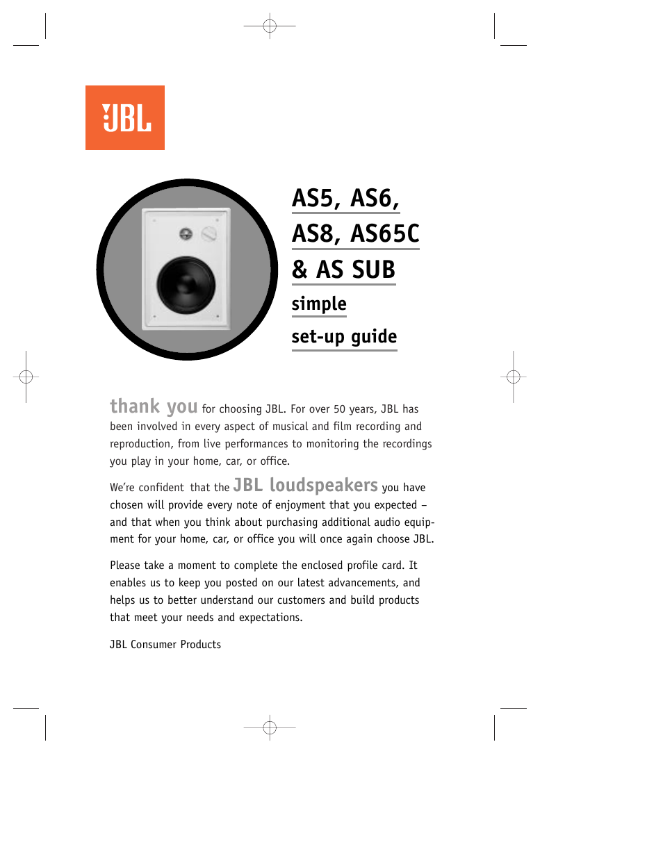 JBL Loudspeakers AS5 User Manual | 12 pages