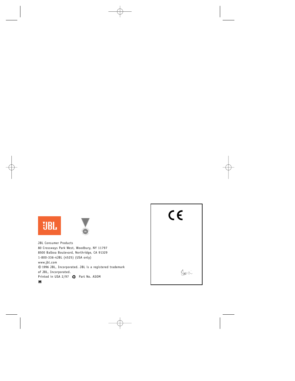 JBL Loudspeakers AS5 User Manual | Page 12 / 12