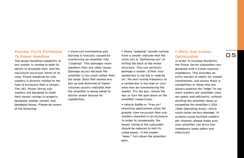 Possible perils pertaining to power handling, 5 ohms and system optimization | JBL P1500 User Manual | Page 5 / 8