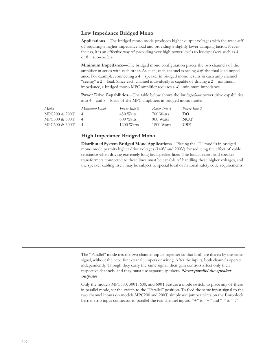 Parallel mono configuration | JBL MPC User Manual | Page 13 / 22