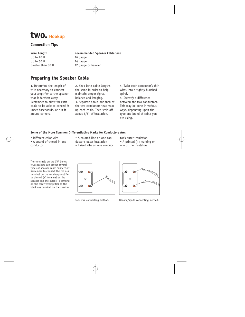 Preparing the speaker cable, Hookup, Connection tips | JBL SVA CENTER User Manual | Page 3 / 8