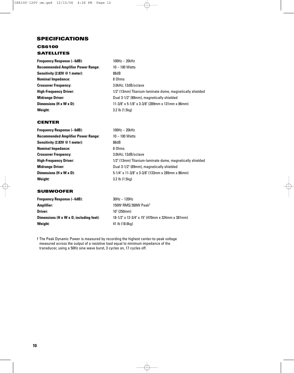 JBL CS6100 User Manual | Page 10 / 12