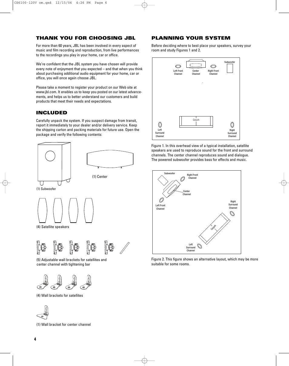 Included, Planning your system | JBL CS6100 User Manual | Page 4 / 12