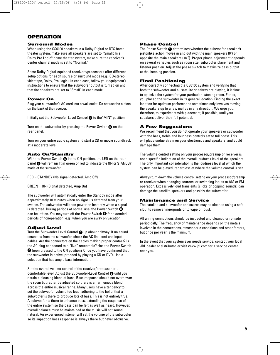 JBL CS6100 User Manual | Page 9 / 12