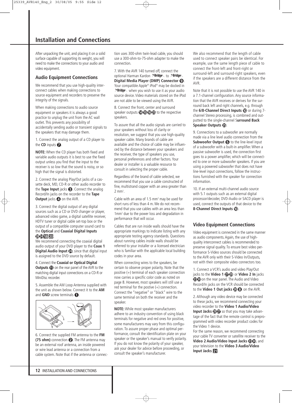 Installation and connections | JBL AVR 140 User Manual | Page 12 / 46