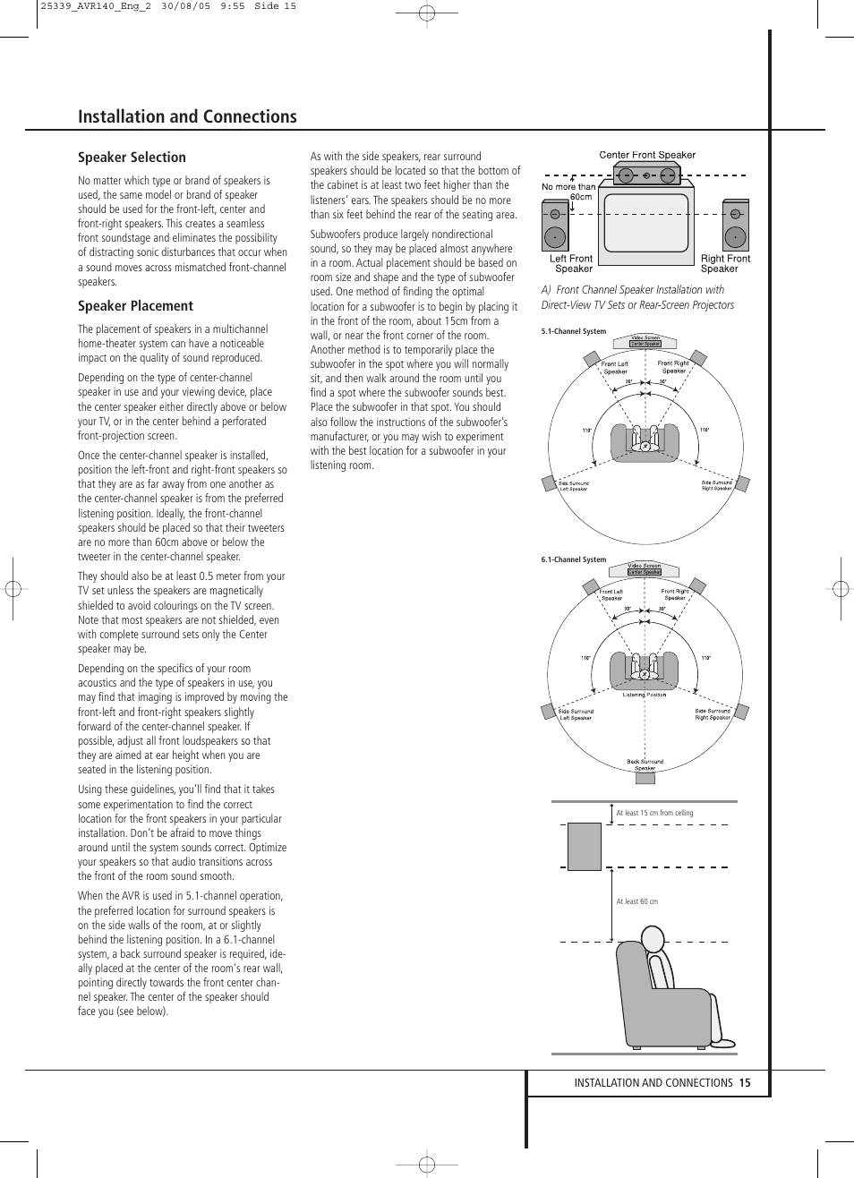 Installation and connections | JBL AVR 140 User Manual | Page 15 / 46