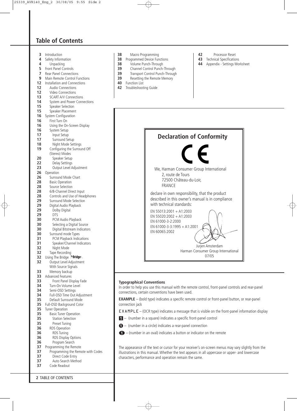 JBL AVR 140 User Manual | Page 2 / 46