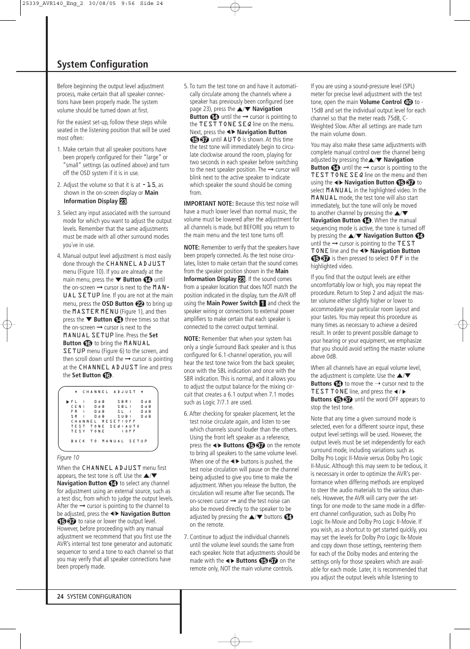 System configuration | JBL AVR 140 User Manual | Page 24 / 46