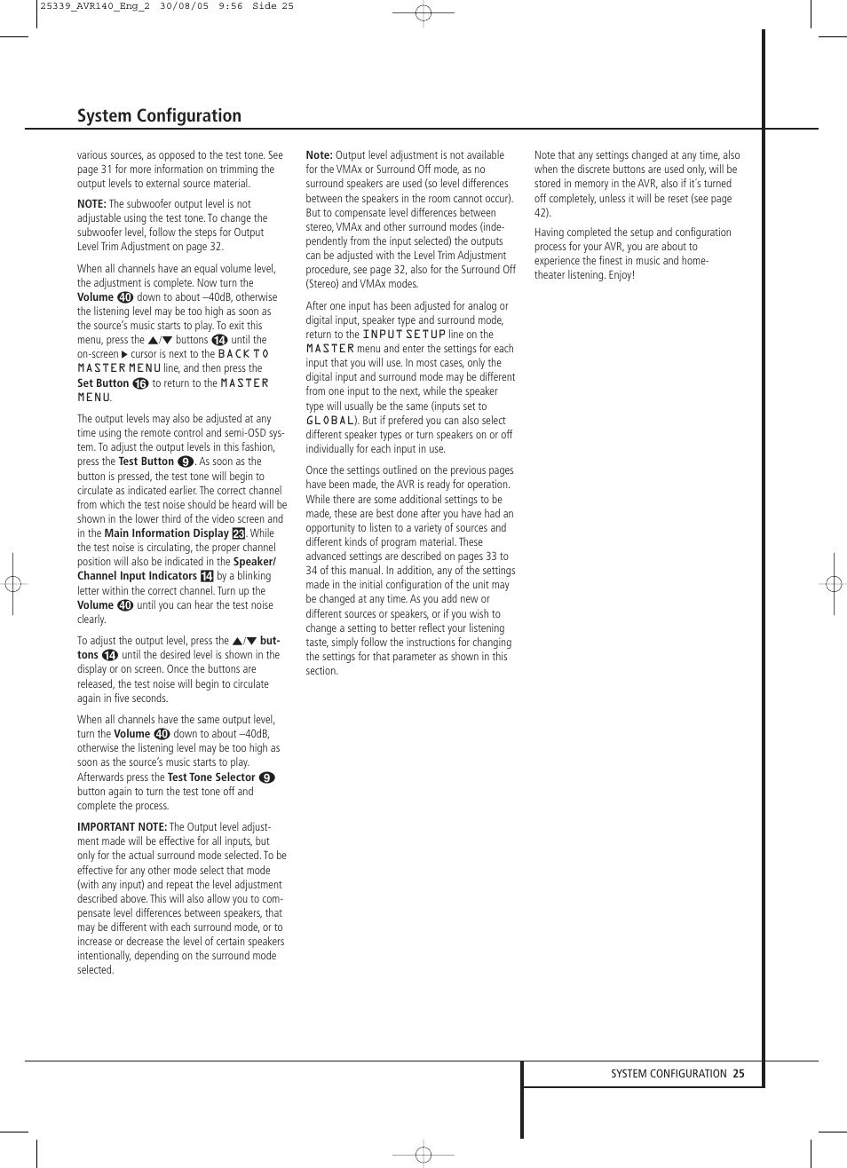 System configuration | JBL AVR 140 User Manual | Page 25 / 46