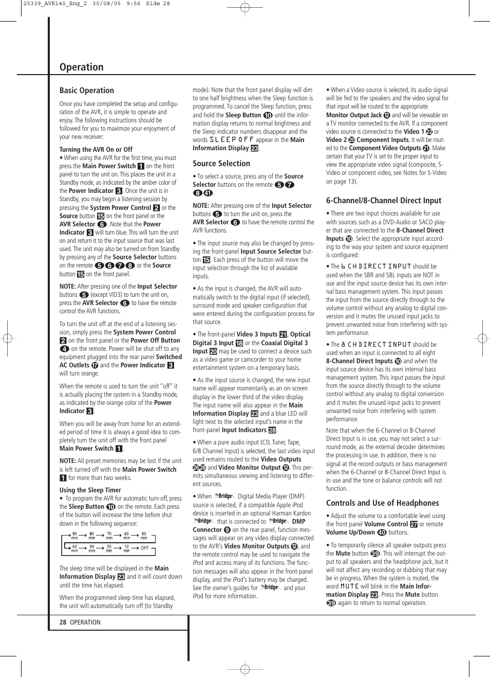 Operation | JBL AVR 140 User Manual | Page 28 / 46