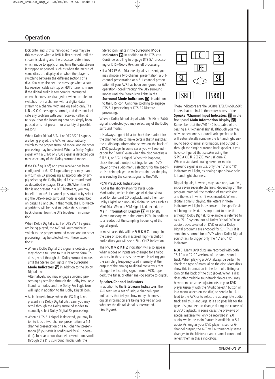 Operation | JBL AVR 140 User Manual | Page 31 / 46