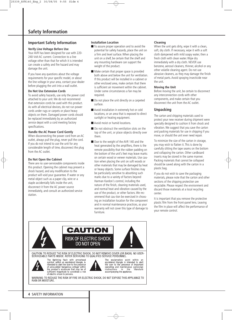 Safety information | JBL AVR 140 User Manual | Page 4 / 46