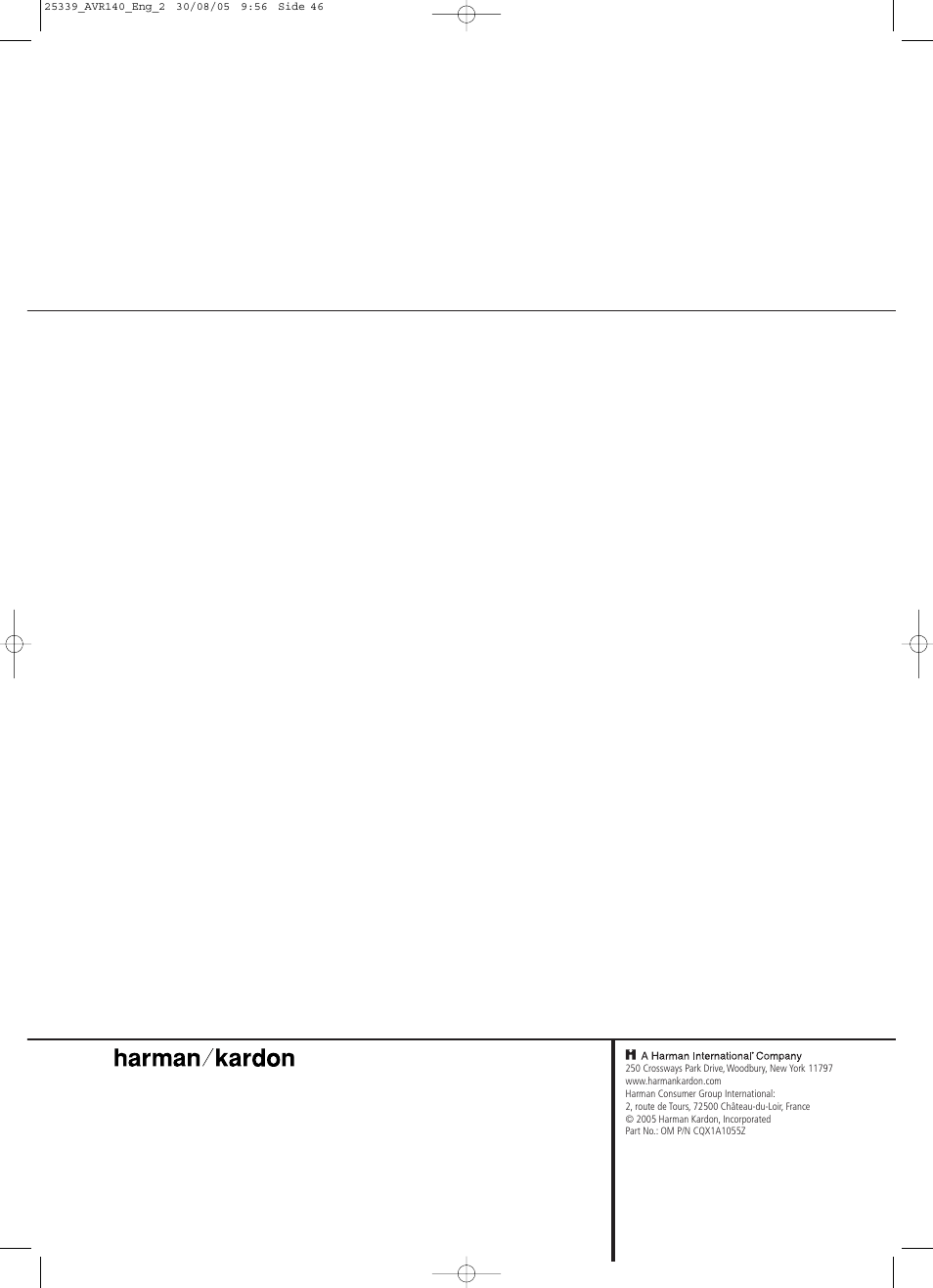 JBL AVR 140 User Manual | Page 46 / 46