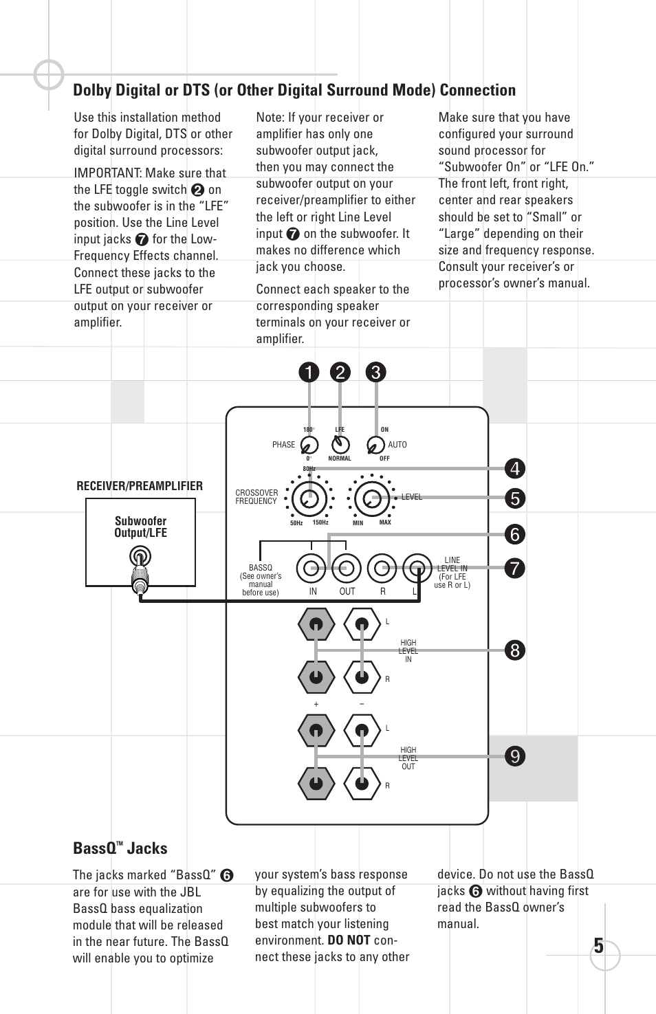 Bassq, Jacks | JBL STUDIOTM SERIES S120PII User Manual | Page 6 / 8