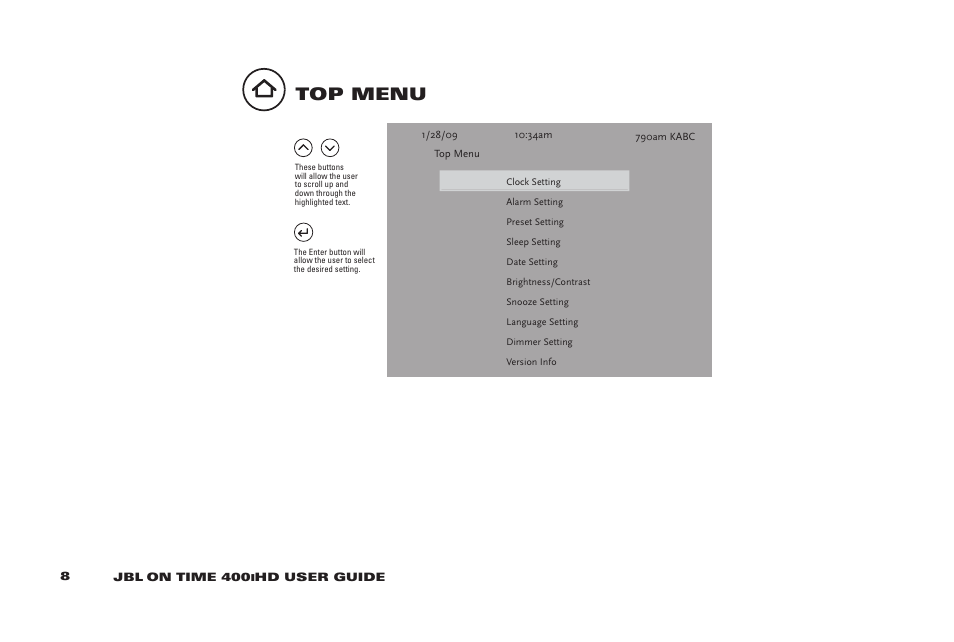 Top menu | JBL 400IHD User Manual | Page 8 / 23