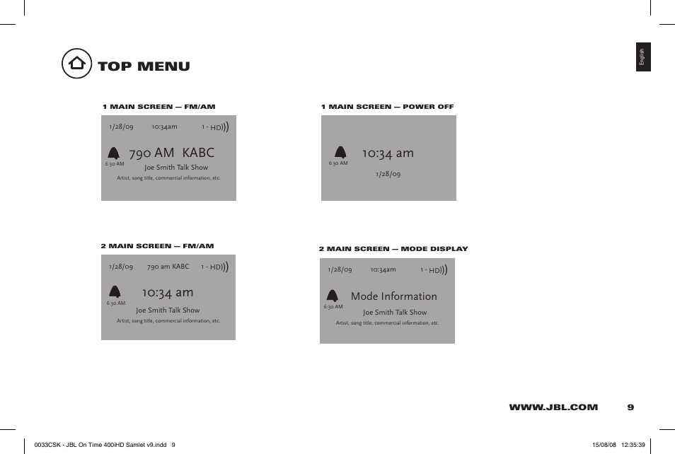 34 am, 790 am kabc, Top menu | Mode information | JBL 400IHD User Manual | Page 9 / 23