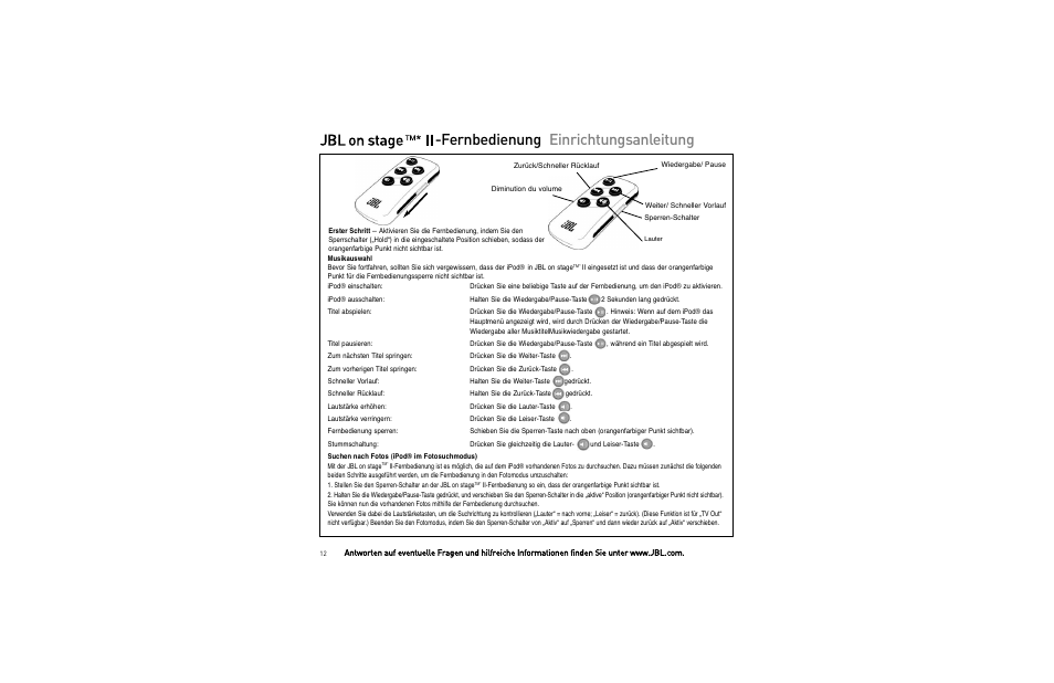 Fernbedienung einrichtungsanleitung | JBL On Stage II Remote User Manual | Page 11 / 22