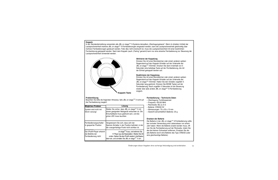 JBL On Stage II Remote User Manual | Page 12 / 22