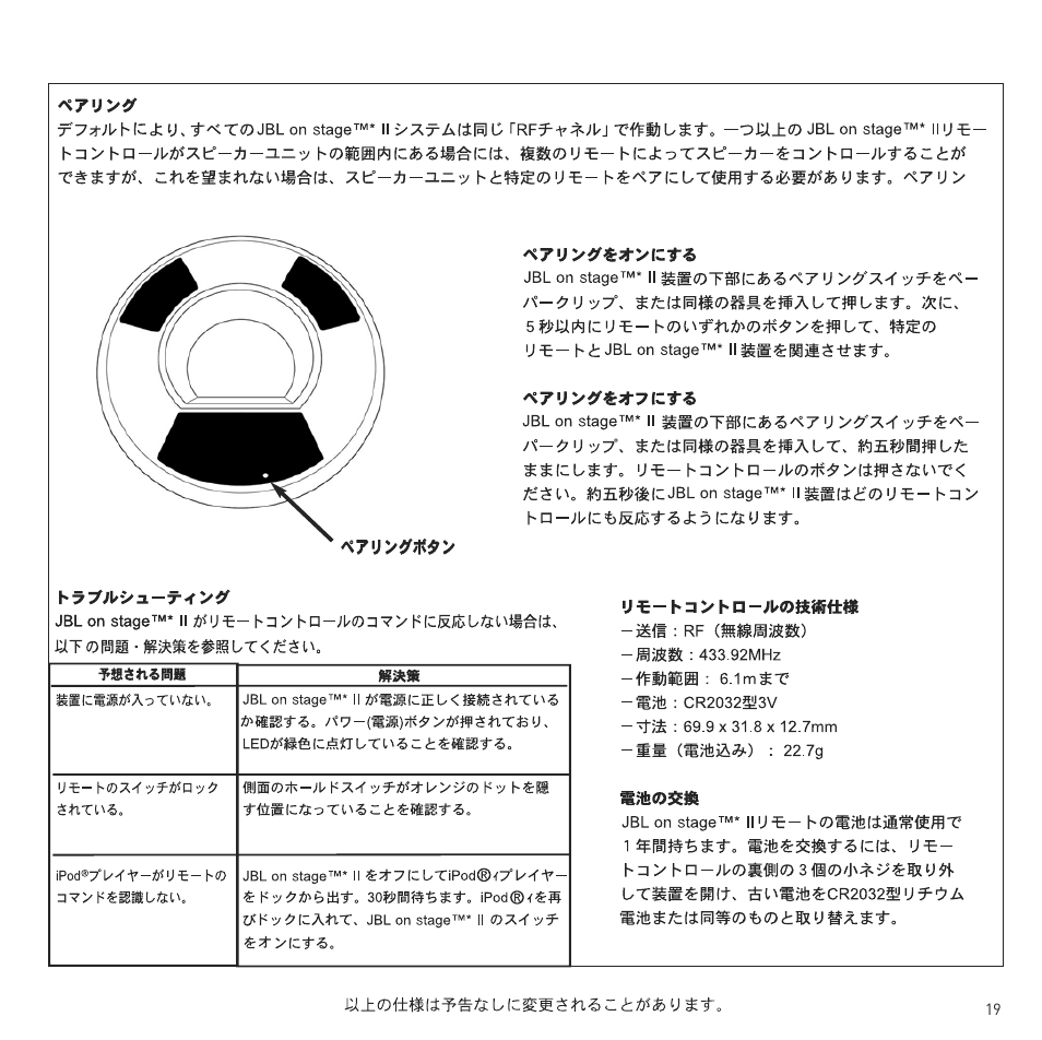 JBL On Stage II Remote User Manual | Page 18 / 22