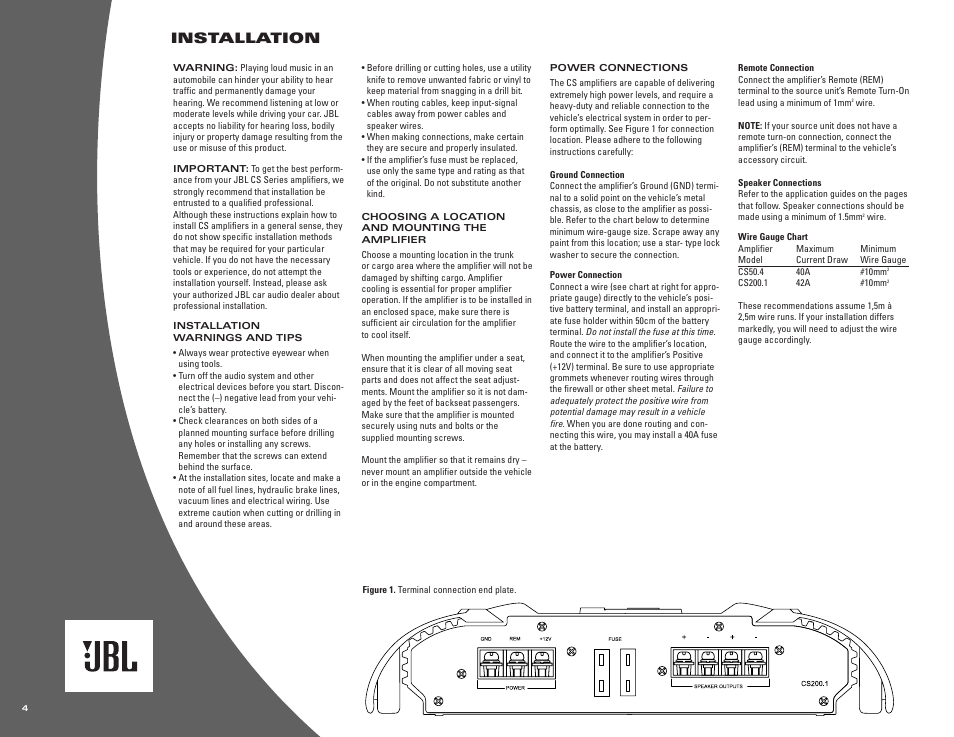 Installation | JBL CS50.4 User Manual | Page 2 / 4