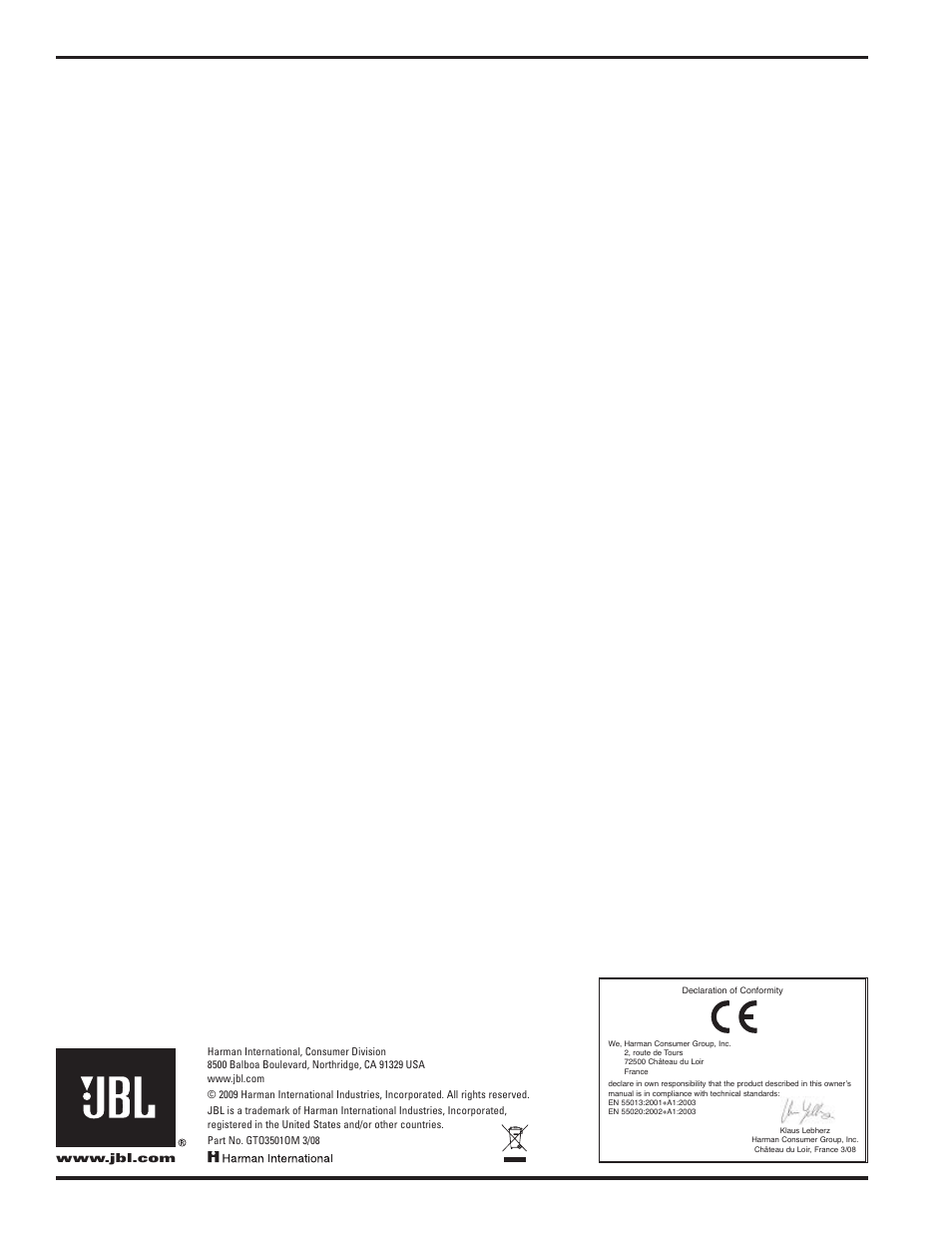 JBL GTO3501 User Manual | Page 4 / 4