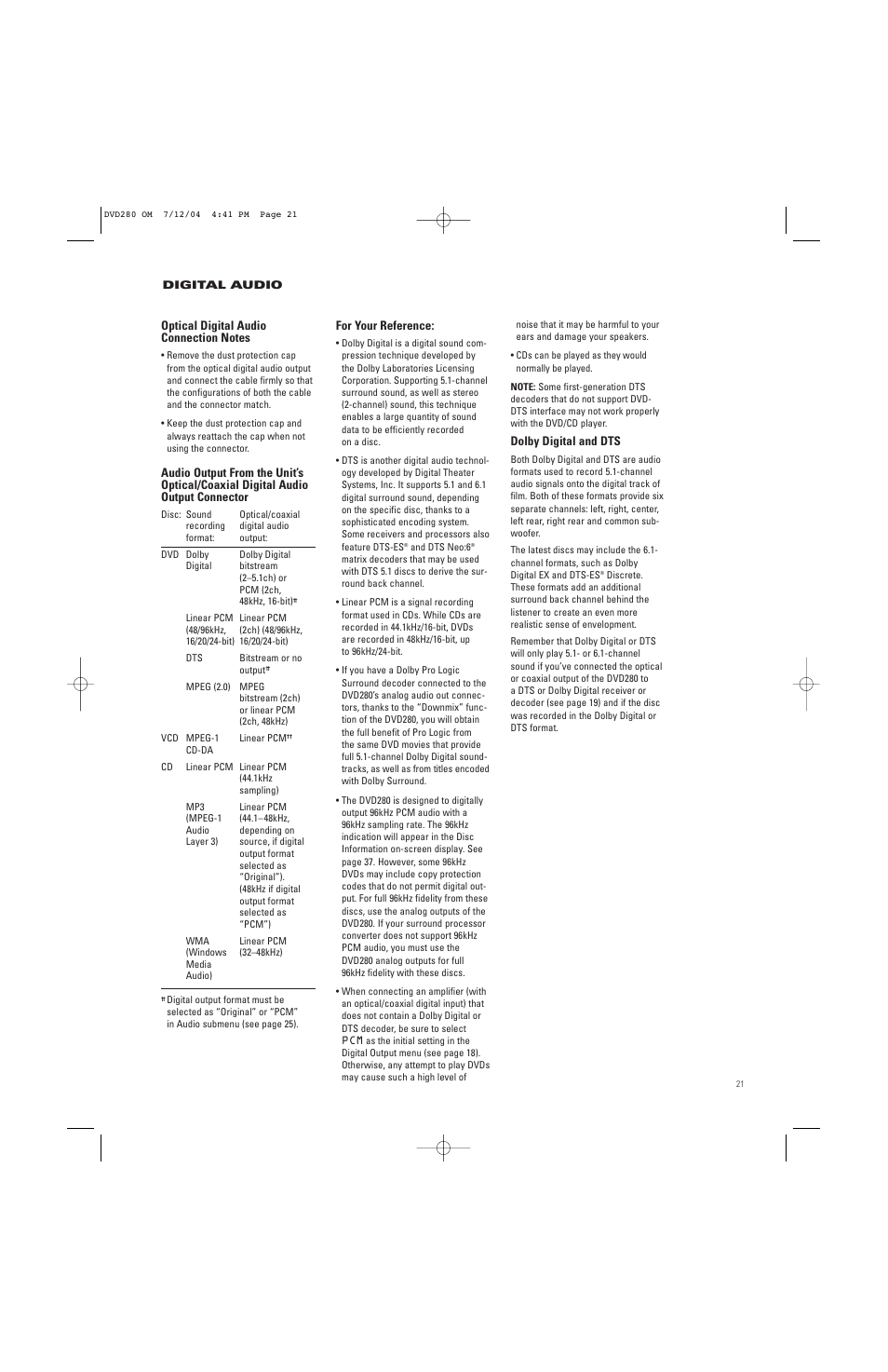 JBL DVD280 User Manual | Page 21 / 48