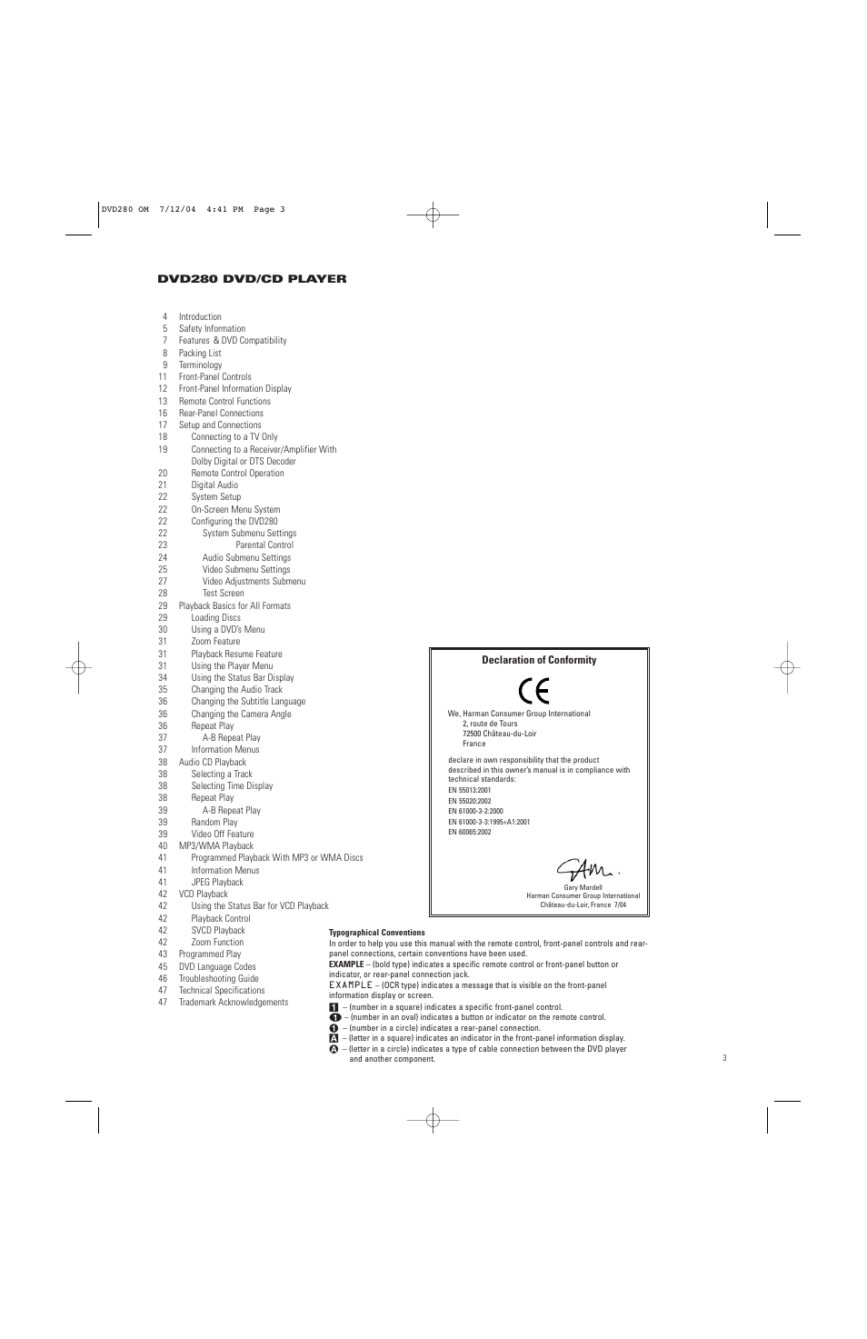 JBL DVD280 User Manual | Page 3 / 48