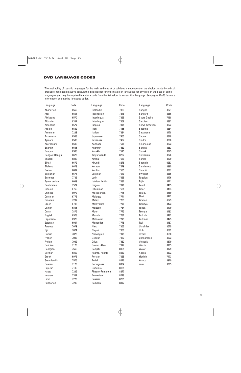 JBL DVD280 User Manual | Page 45 / 48