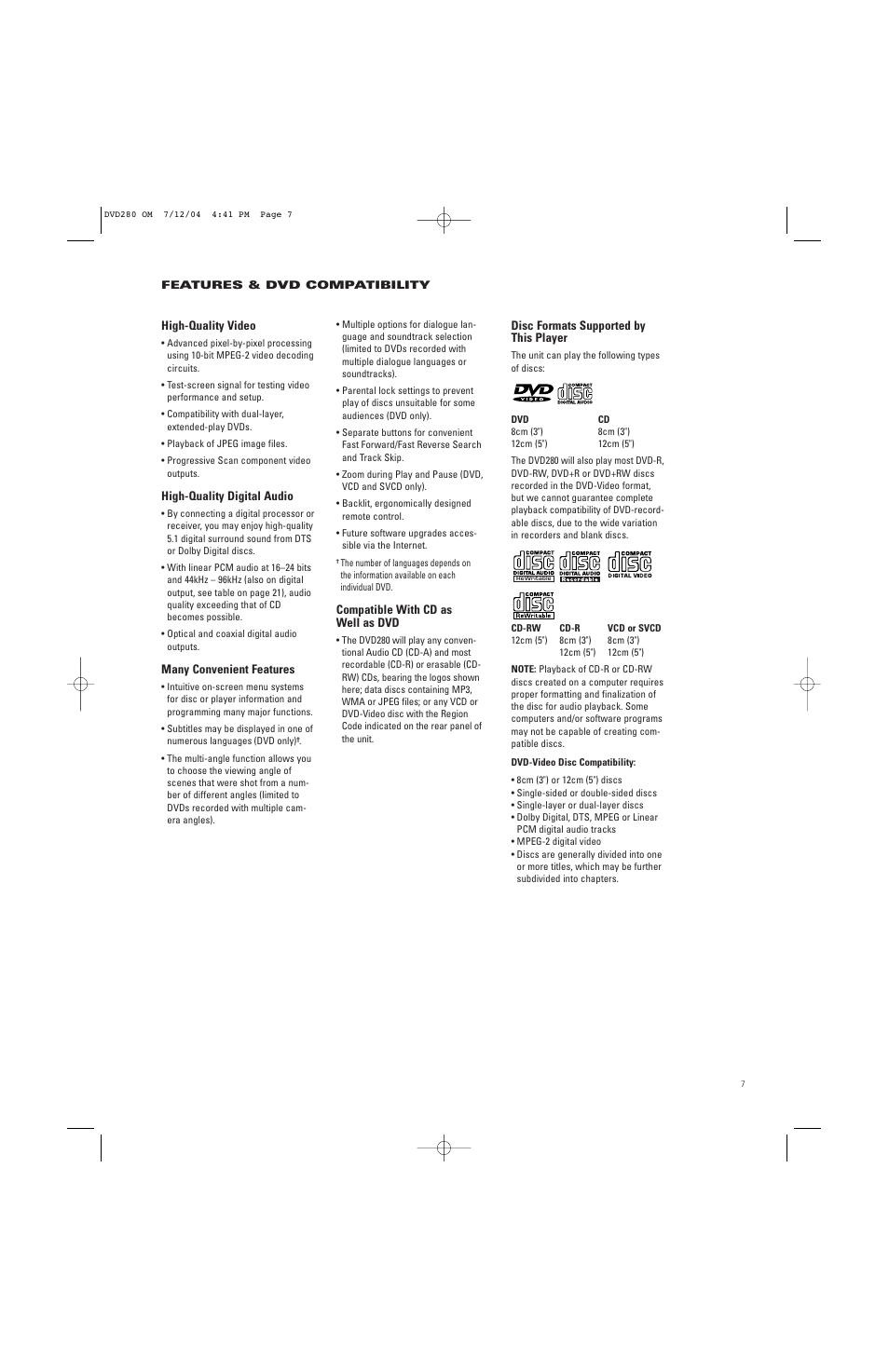 JBL DVD280 User Manual | Page 7 / 48