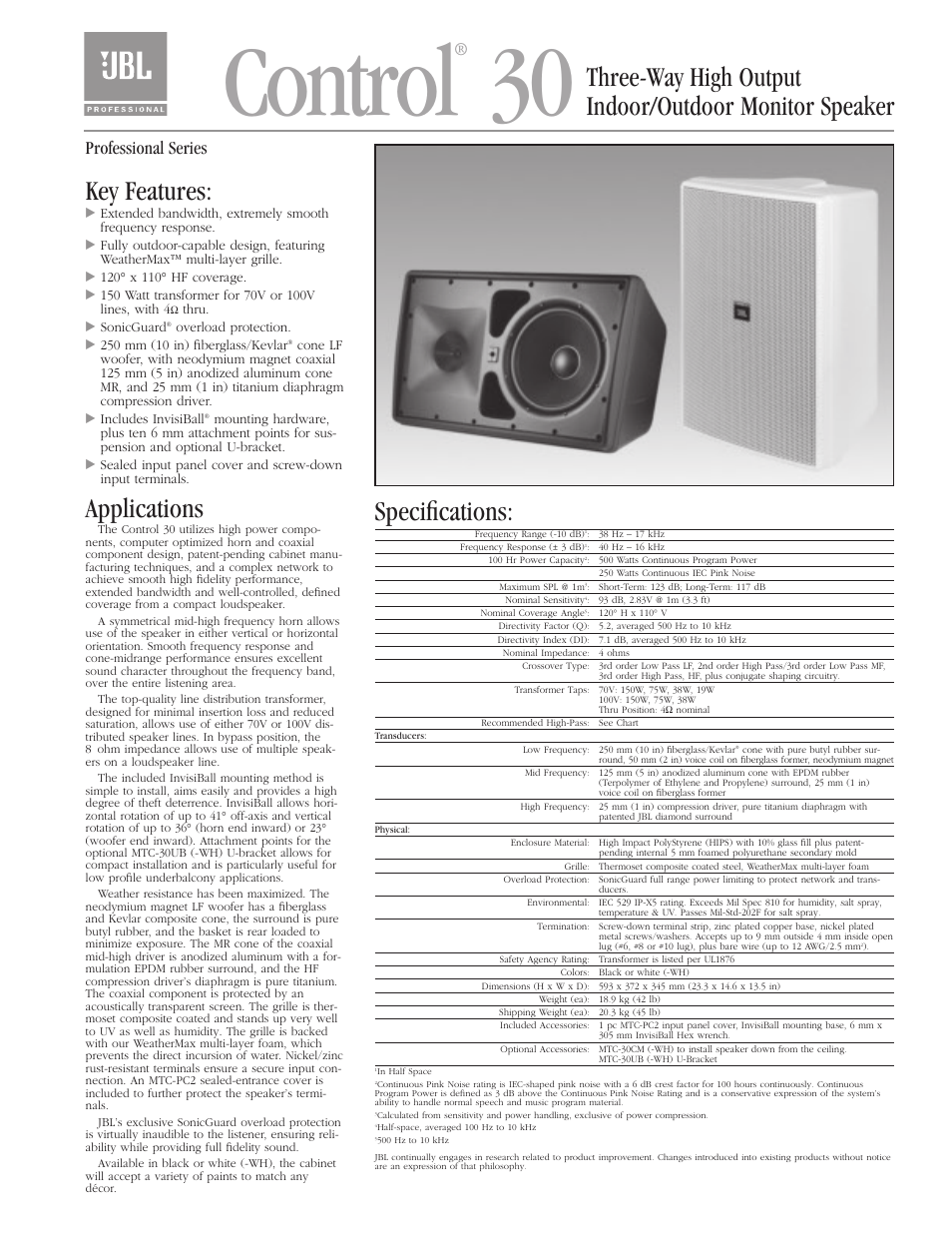 JBL Control 30 User Manual | 4 pages