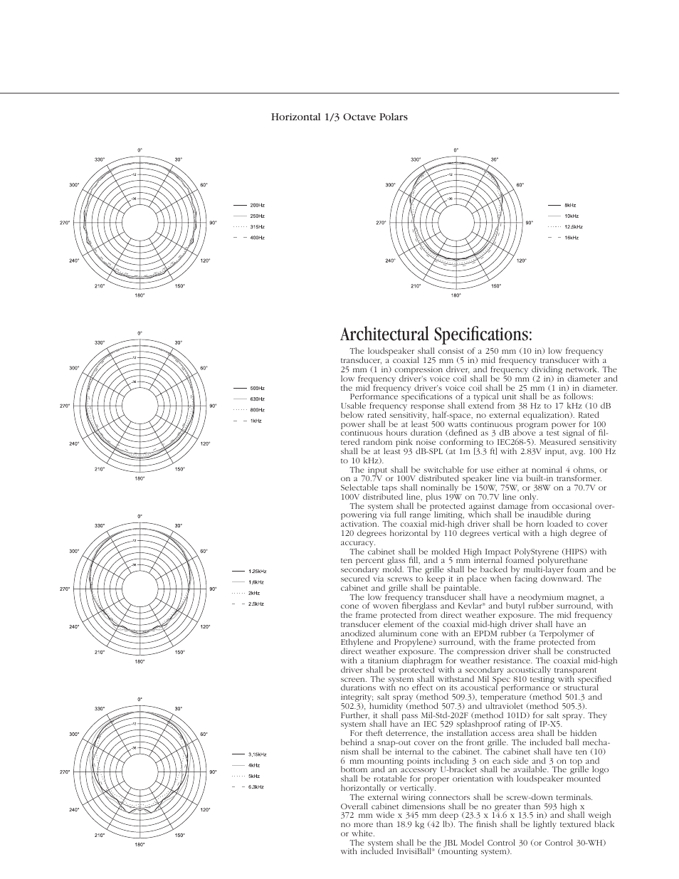 Architectural specifications | JBL Control 30 User Manual | Page 3 / 4